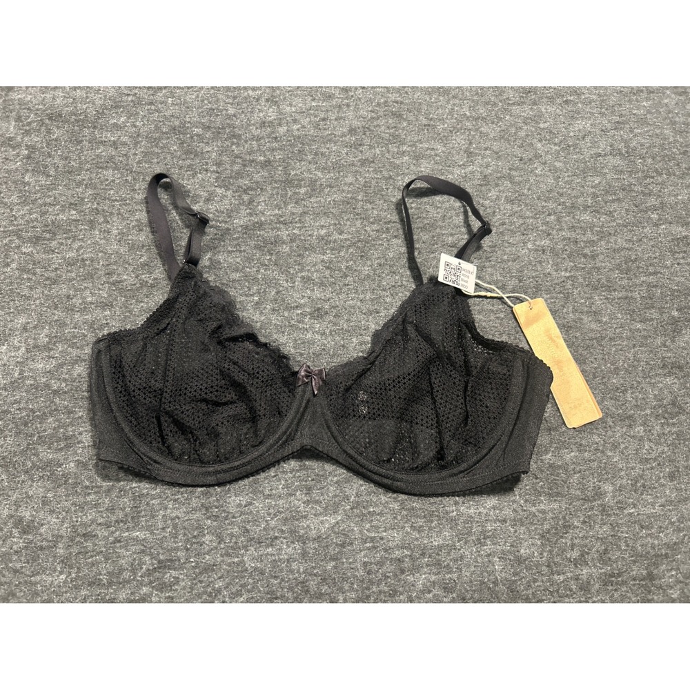 Wingslove Demi Lace Bra Women 38DD Black NEW Unlined Underwire Romantic